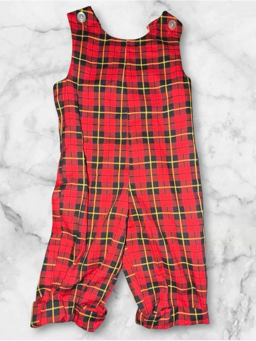 Vintage Kelly’s Kids Red Tartan Plaid Longall Romper Made in USA Toddler Size 4T